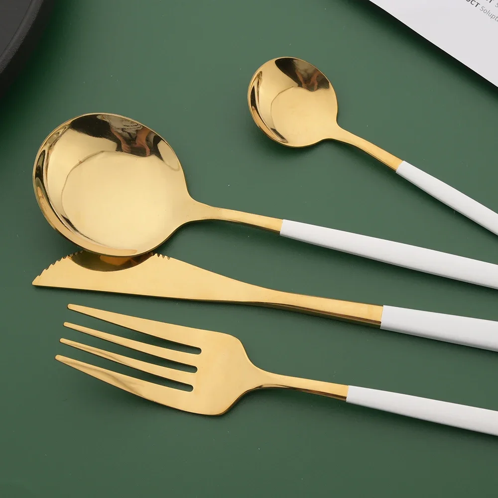 16/24/32/48Pcs Dinnerware Set  - Gold Plated Cutlery 评论和价格