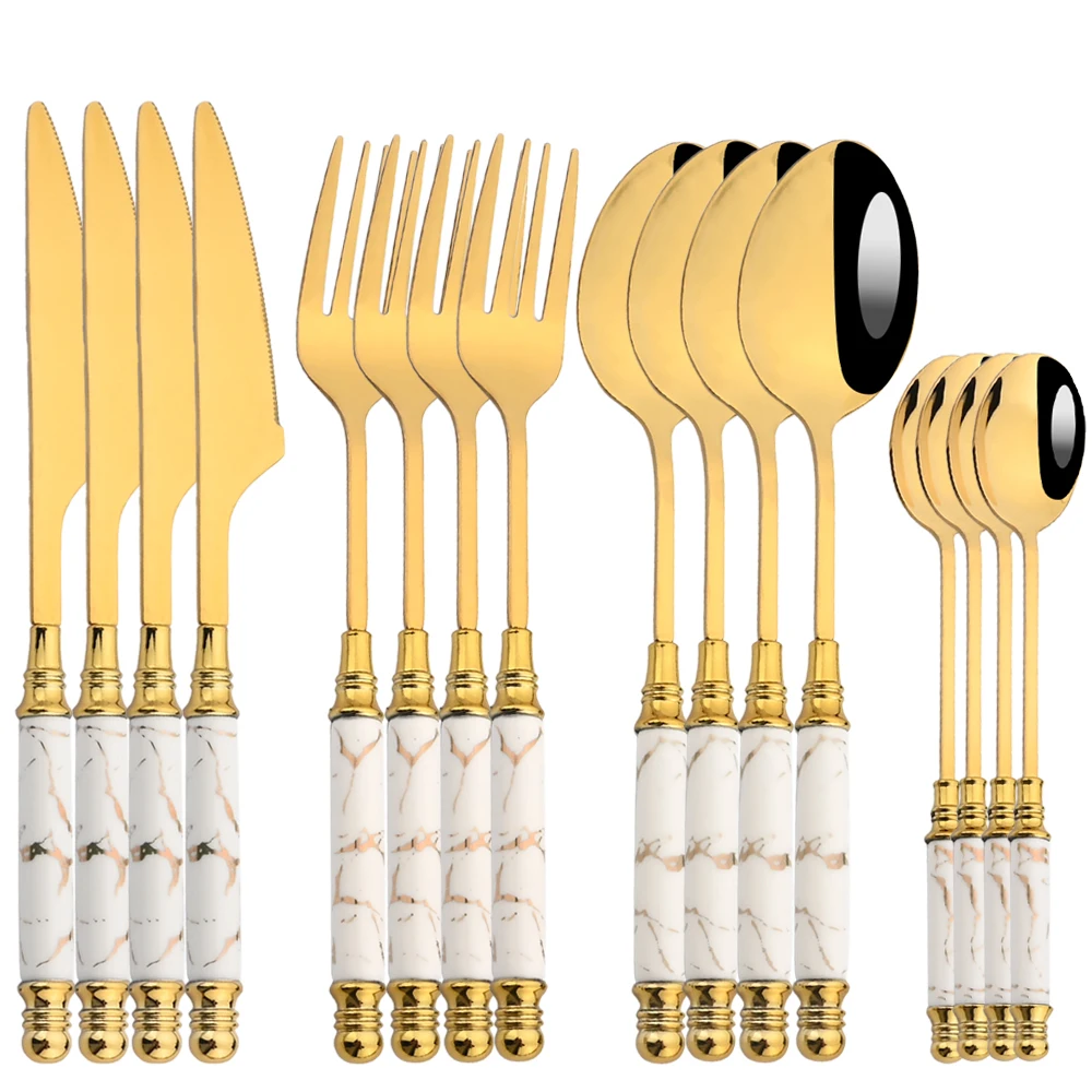 16Pcs Tableware Set Cutlery Se - Gold Plated Cutlery 评论和价格