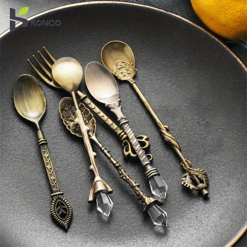 6pcs Vintage Spoons Fork Royal - Gold Plated Cutlery 评论和价格