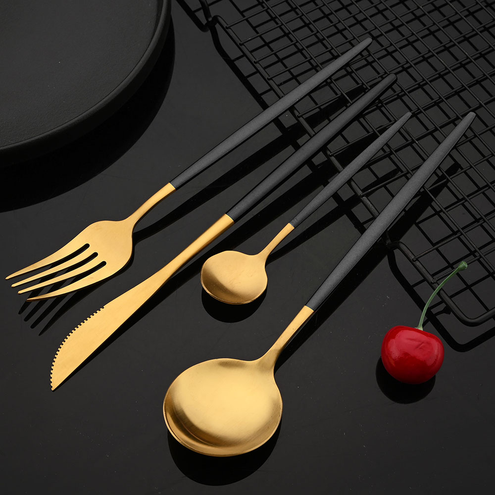 Tableware Stainless Steel Blac - Gold Plated Cutlery 评论和价格