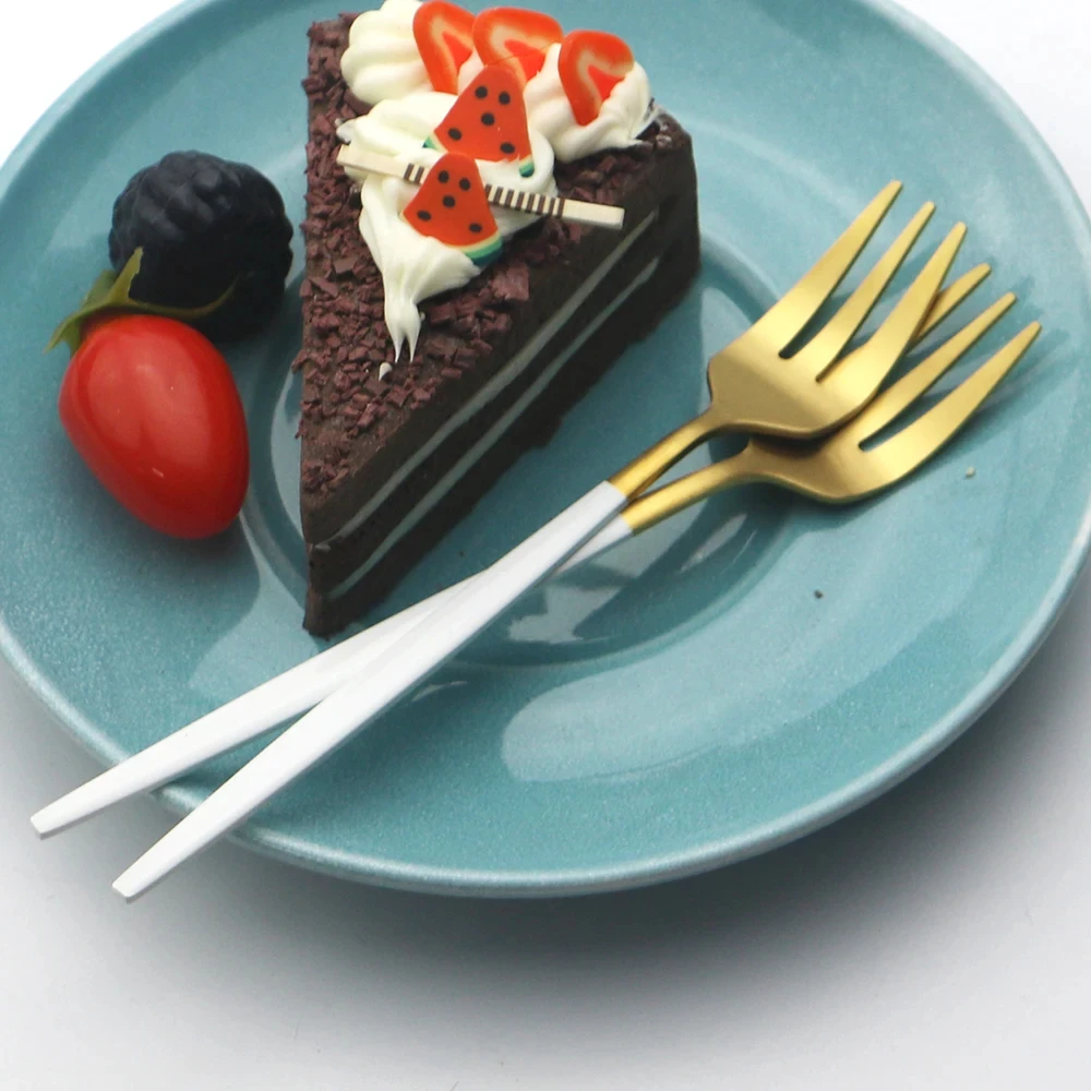 6Pcs Stainless Steel Matte Cak - Gold Plated Cutlery 评论和价格