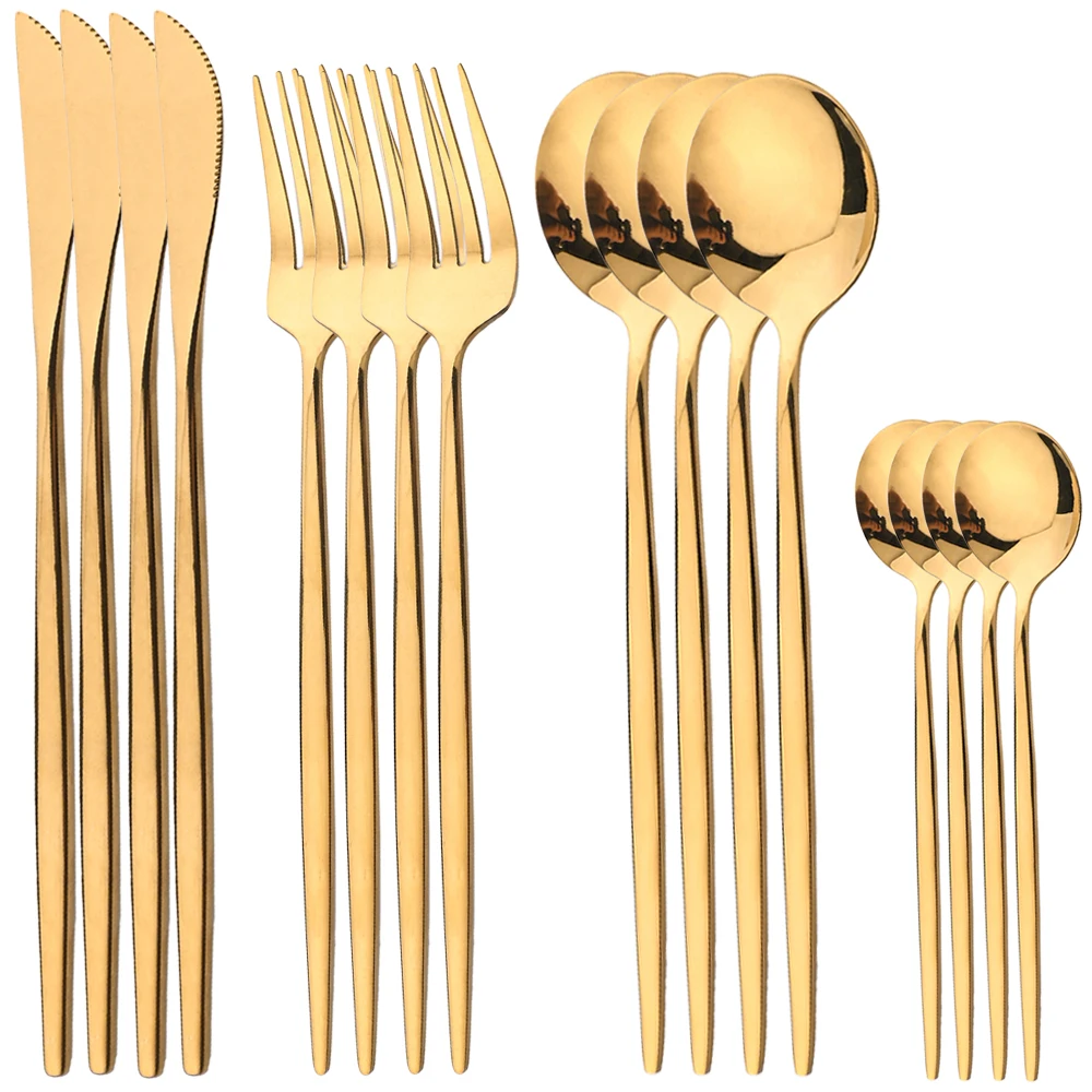 16Pcs Gold Dinnerware Stainles - Gold Plated Cutlery 评论和价格