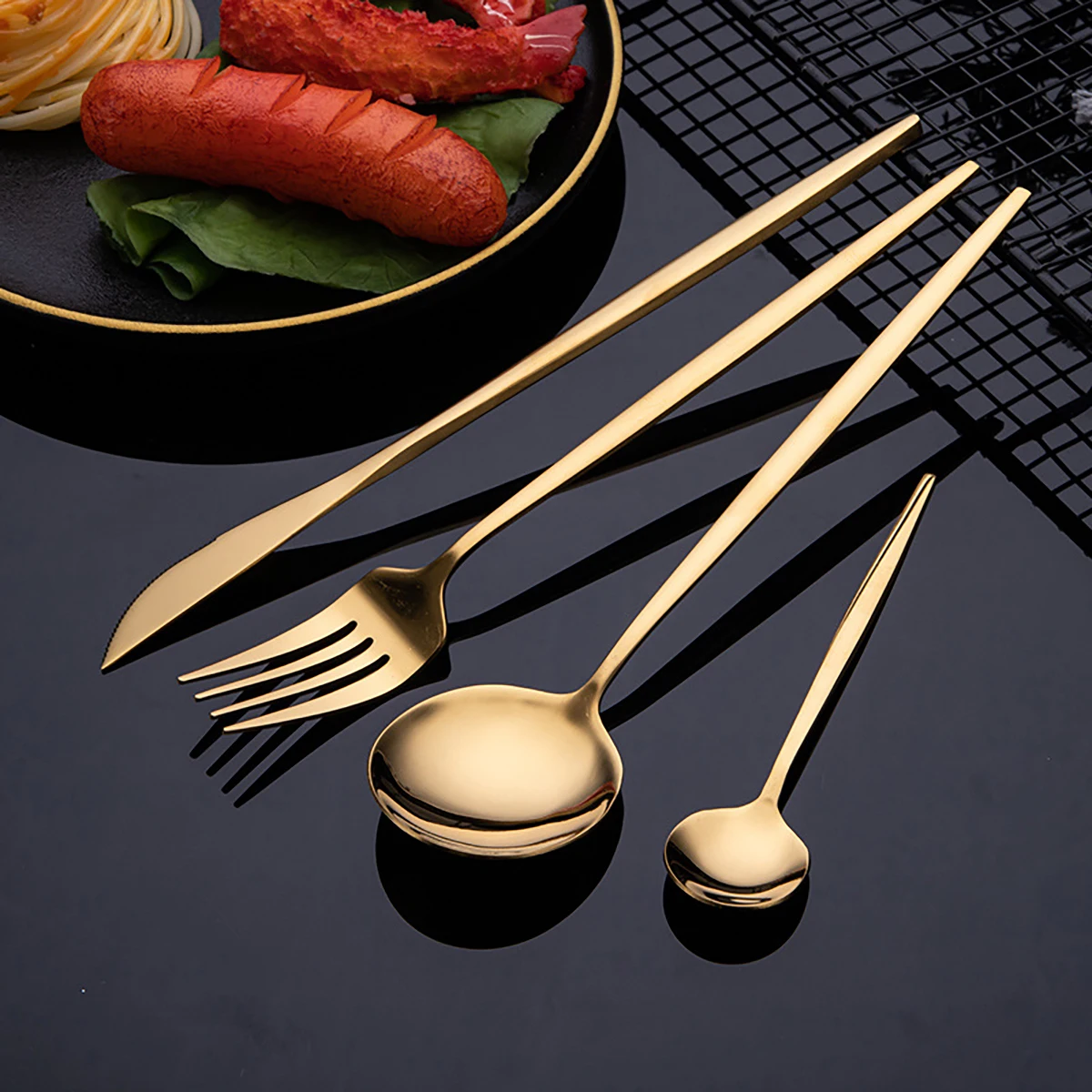 16Pcs Gold Dinnerware Stainles - Gold Plated Cutlery 评论和价格