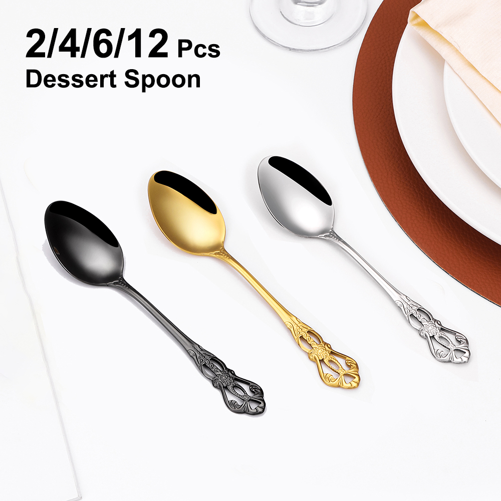 2/4/6/12pcs Gold Dessert Spoon - Gold Plated Cutlery 评论和价格