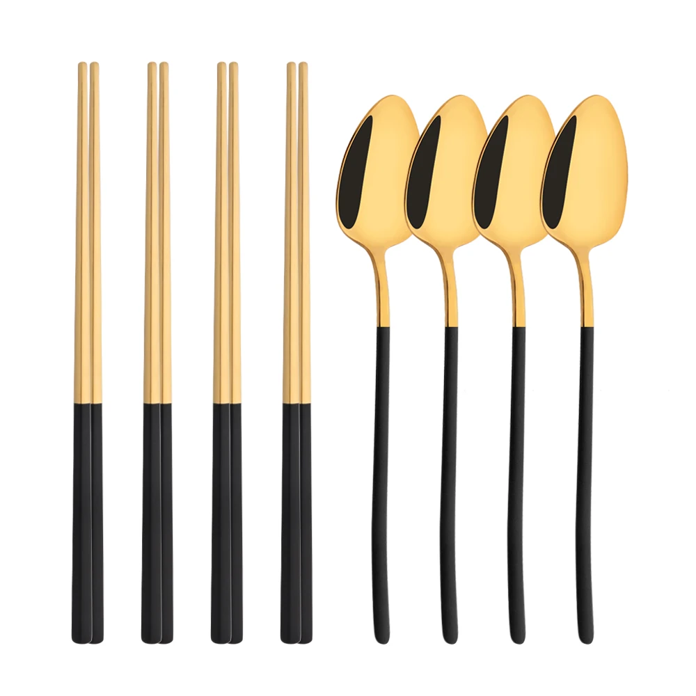 Korean 8Pcs Tableware Set High - Gold Plated Cutlery 评论和价格