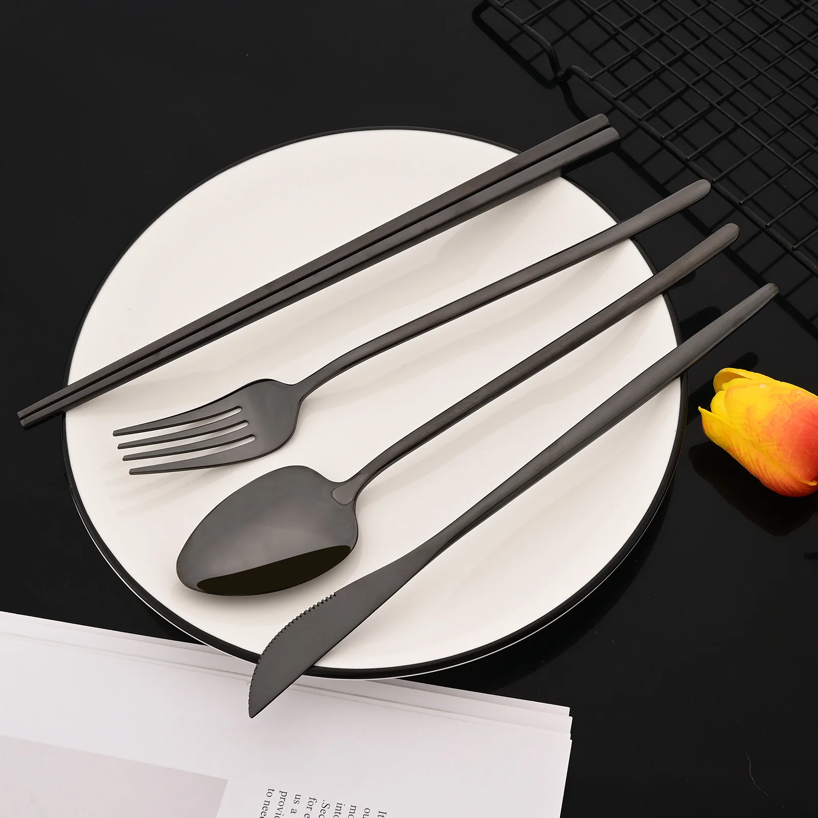 Korean 8Pcs Tableware Set High - Gold Plated Cutlery 评论和价格