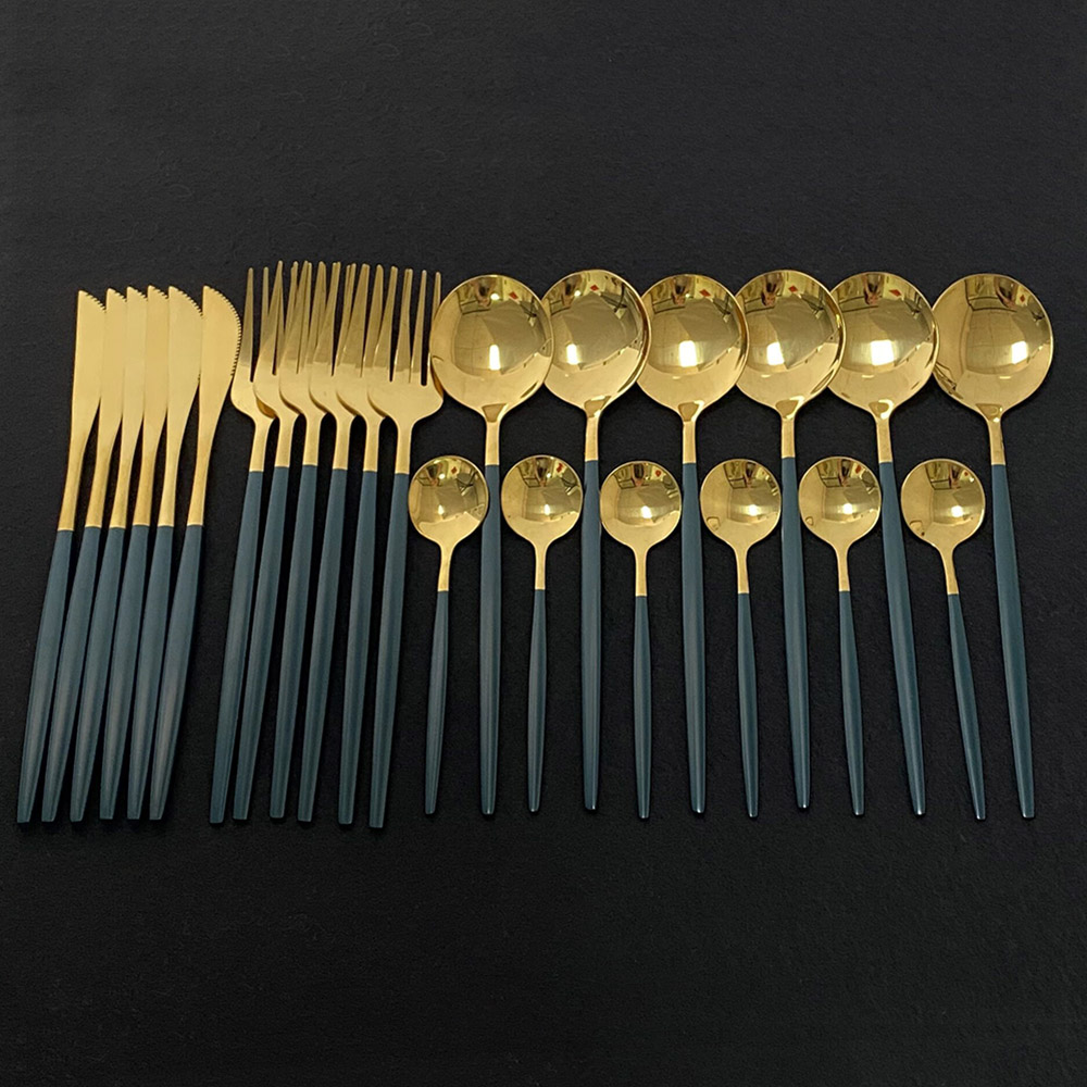 24Pcs Colorful Dinnerware Set  - Gold Plated Cutlery 评论和价格